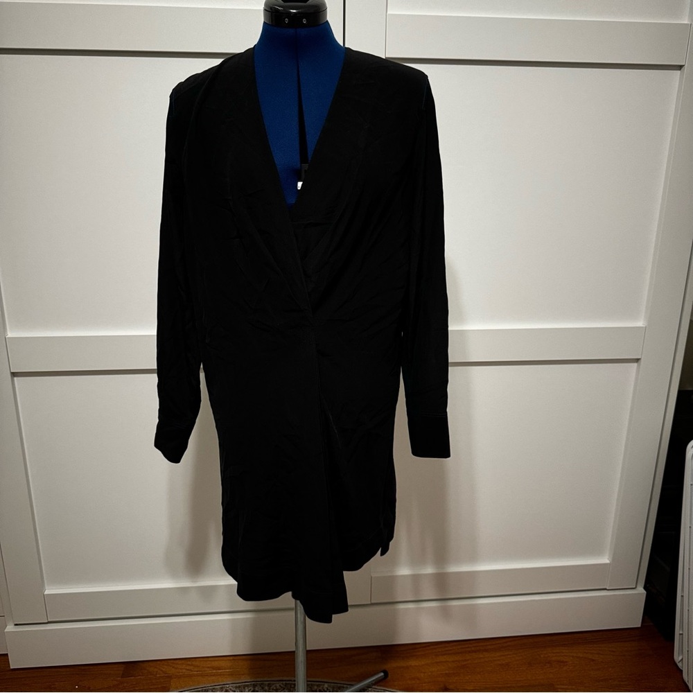 rag & bone Black Asymmetrical V-Neck dress with blue contrast stitching